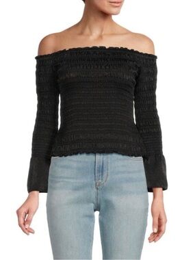 Frame Off The Shoulder Smocked Blouse Size: Large Color: Black